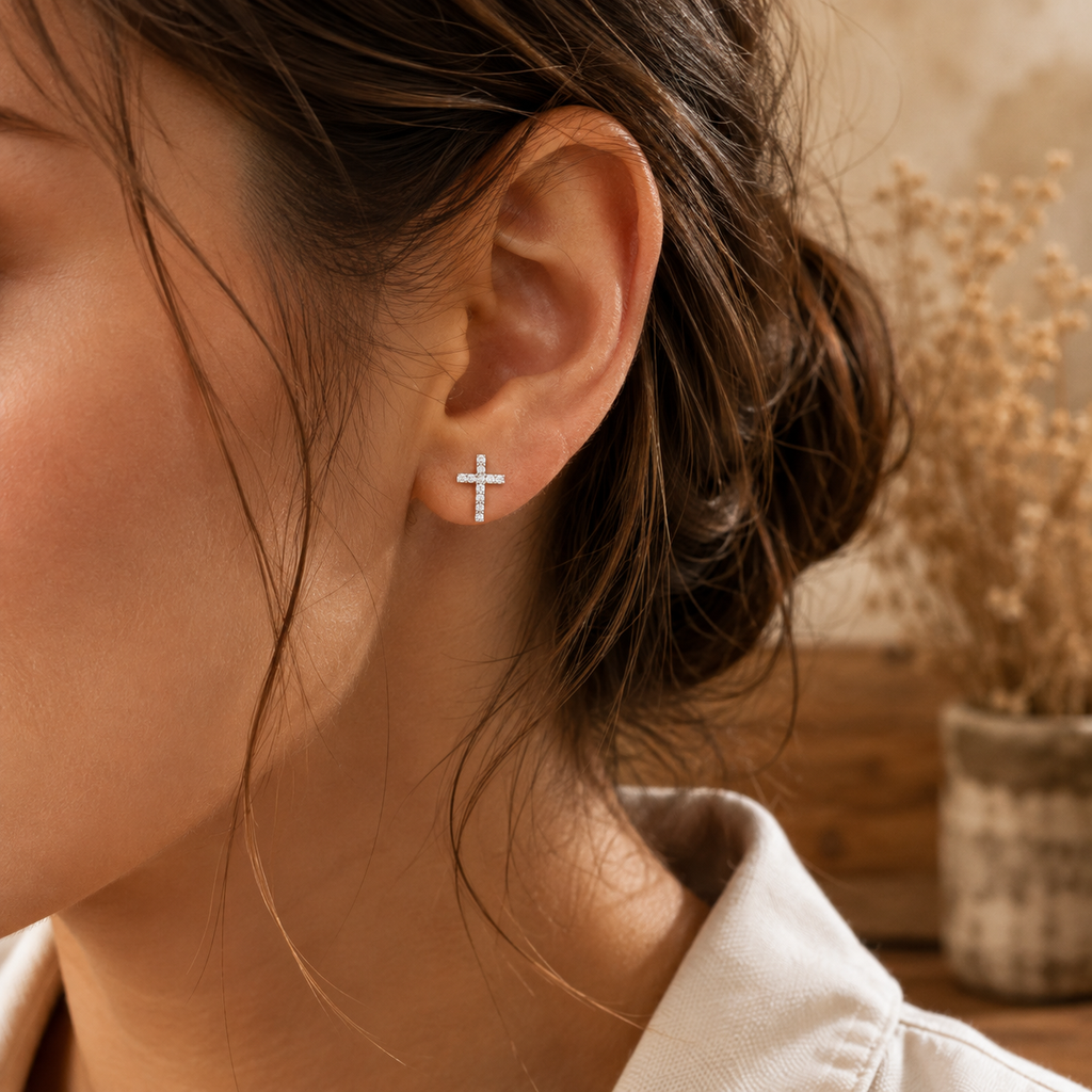 Faith Cross Stud Earrings – Minimalist Christian Earrings